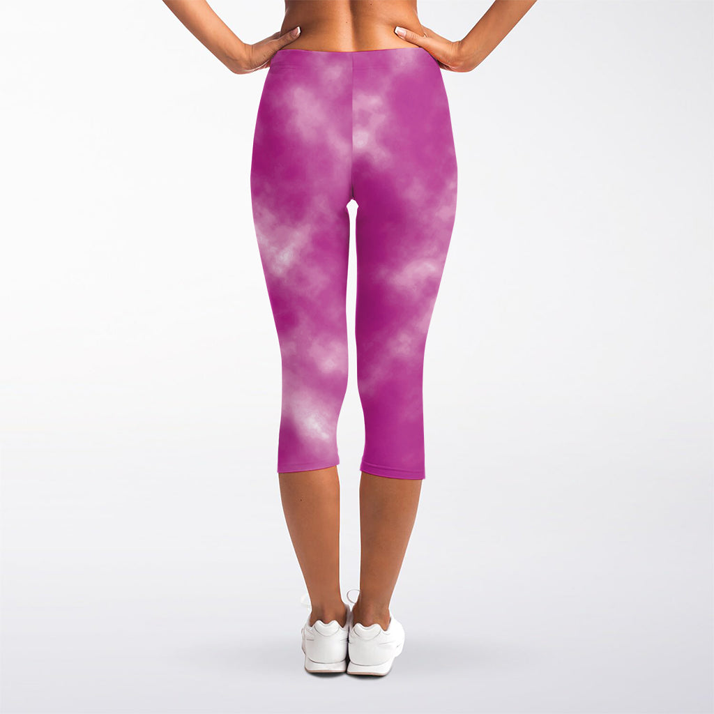 Pink Tie Dye Print Women's Capri Leggings