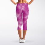 Pink Tie Dye Print Women's Capri Leggings
