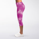 Pink Tie Dye Print Women's Capri Leggings