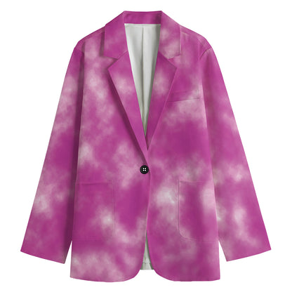 Pink Tie Dye Print Women's Cotton Blazer