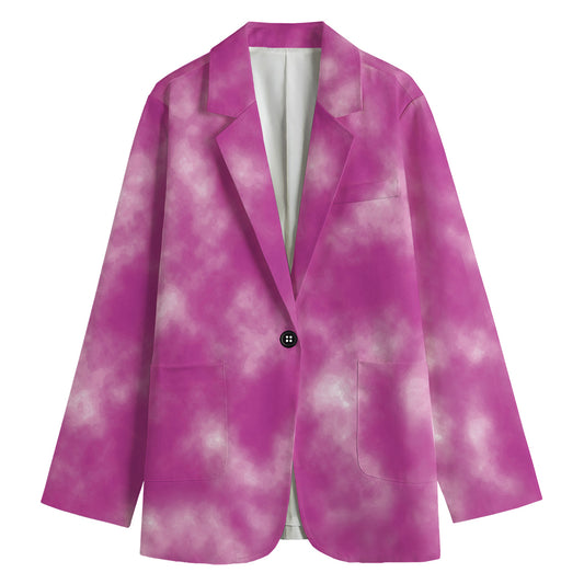 Pink Tie Dye Print Women's Cotton Blazer
