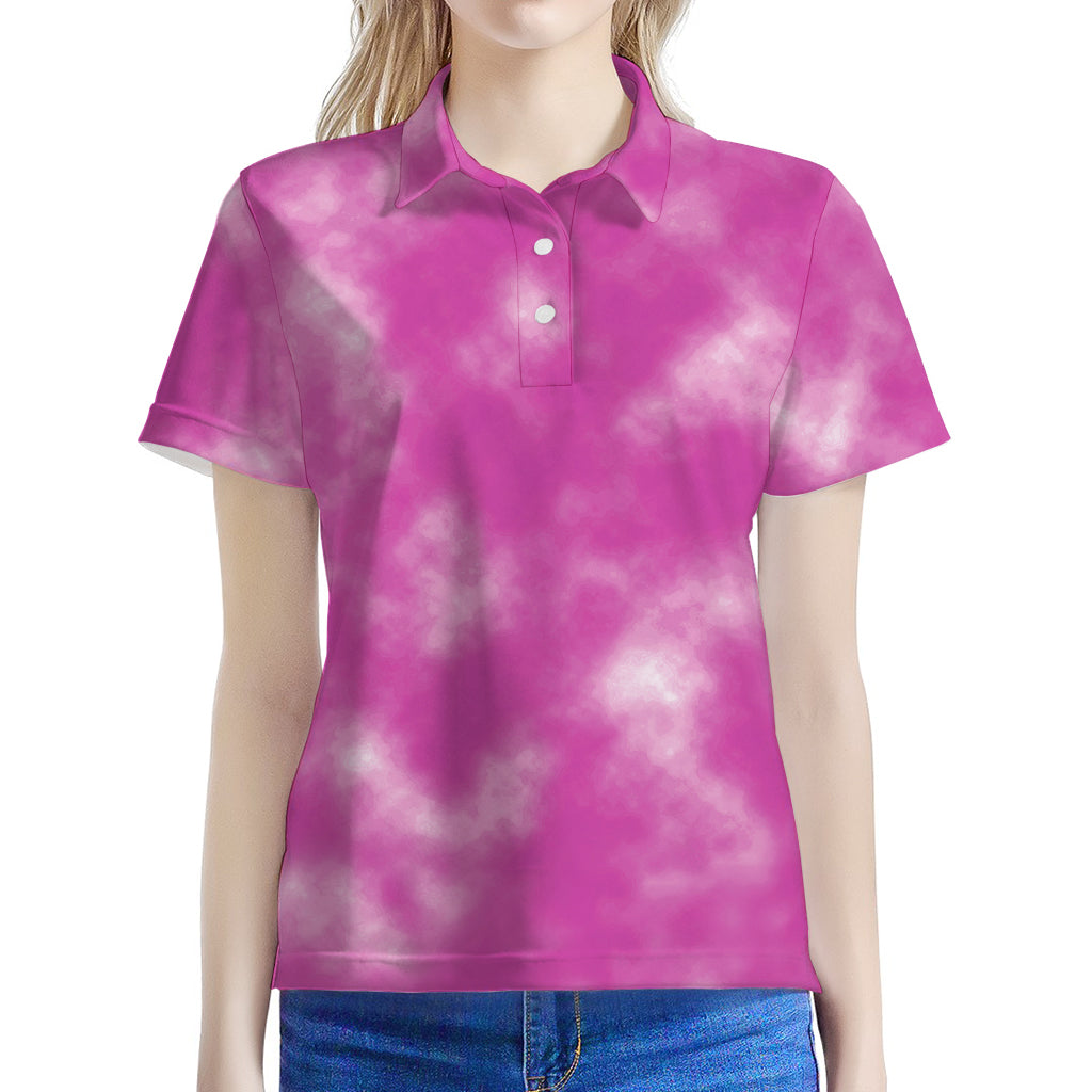 Pink Tie Dye Print Women's Polo Shirt