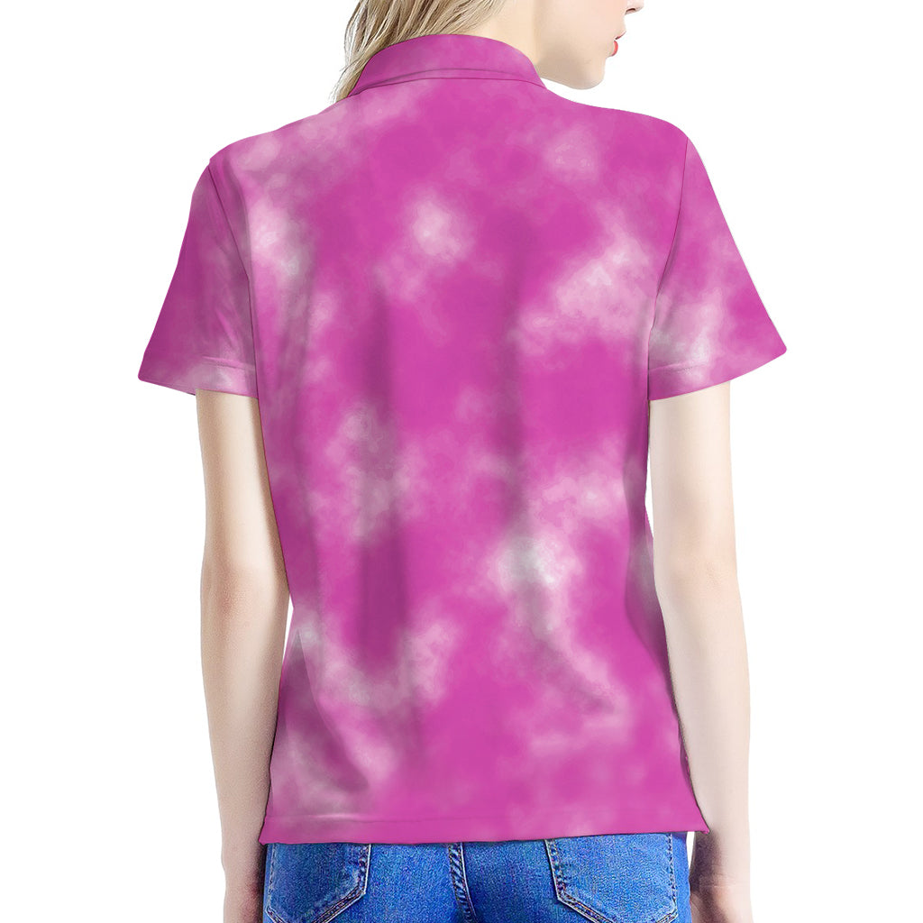 Pink Tie Dye Print Women's Polo Shirt
