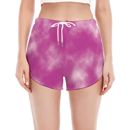 Pink Tie Dye Print Women's Split Running Shorts