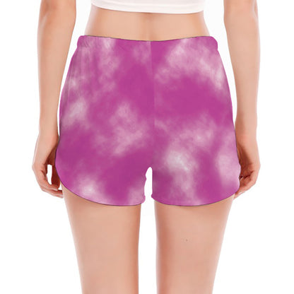 Pink Tie Dye Print Women's Split Running Shorts