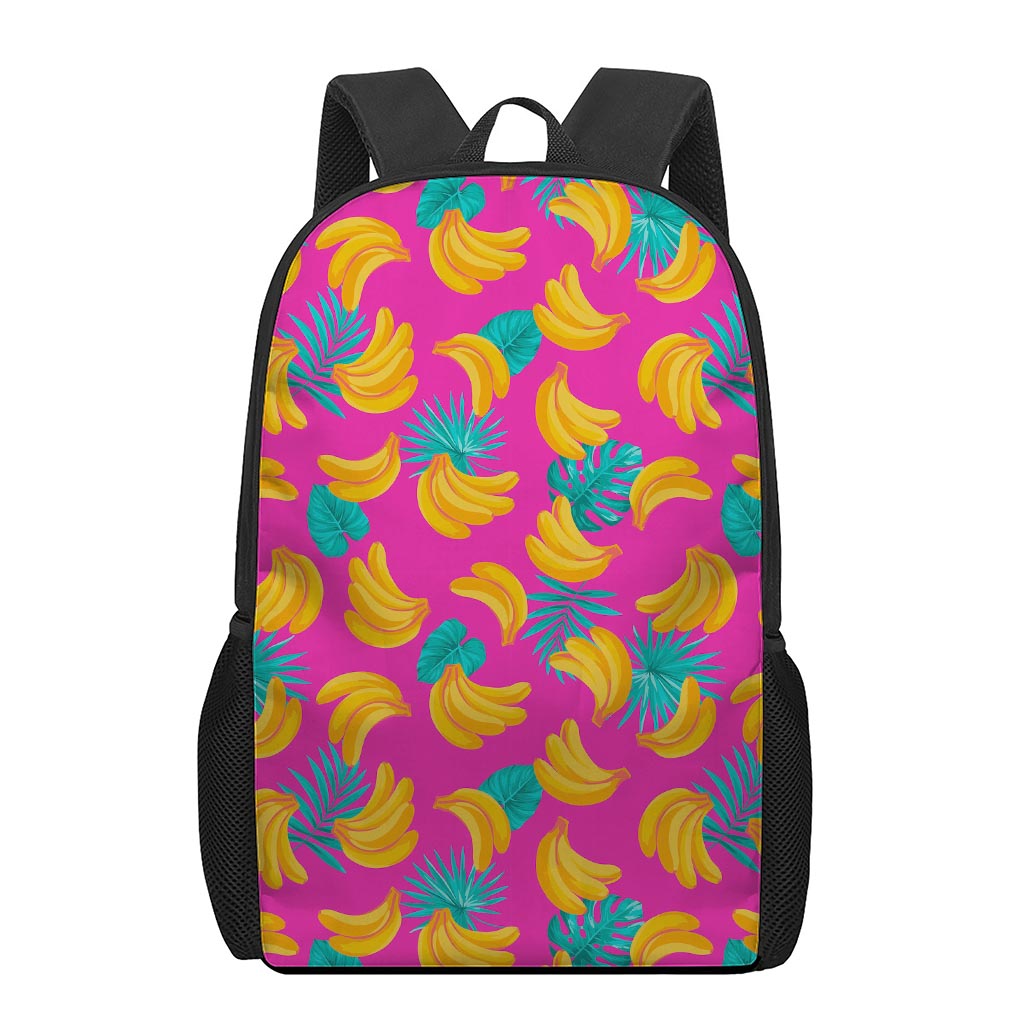 Pink Tropical Banana Pattern Print 17 Inch Backpack