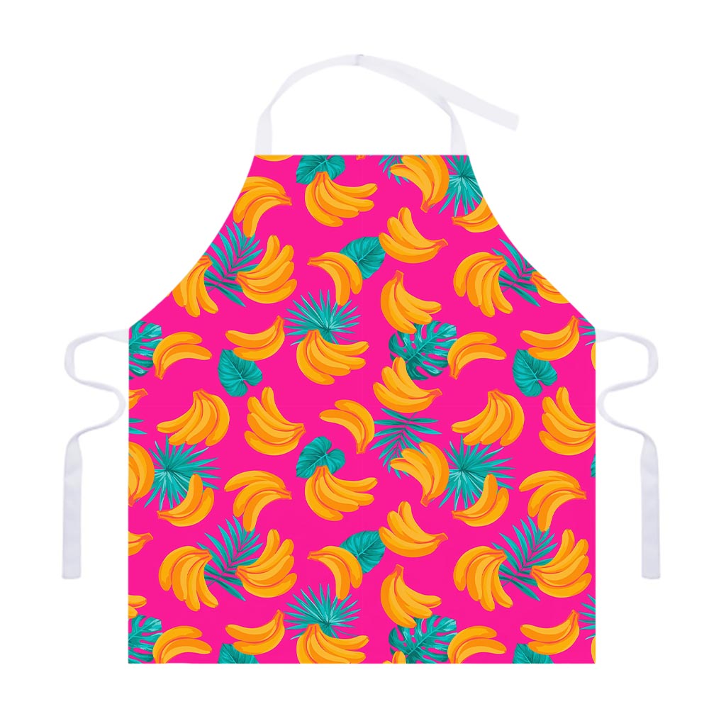 Pink Tropical Banana Pattern Print Adjustable Apron