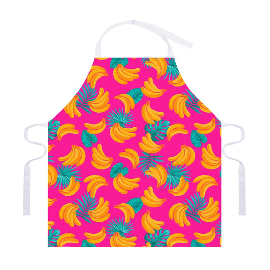 Pink Tropical Banana Pattern Print Adjustable Apron