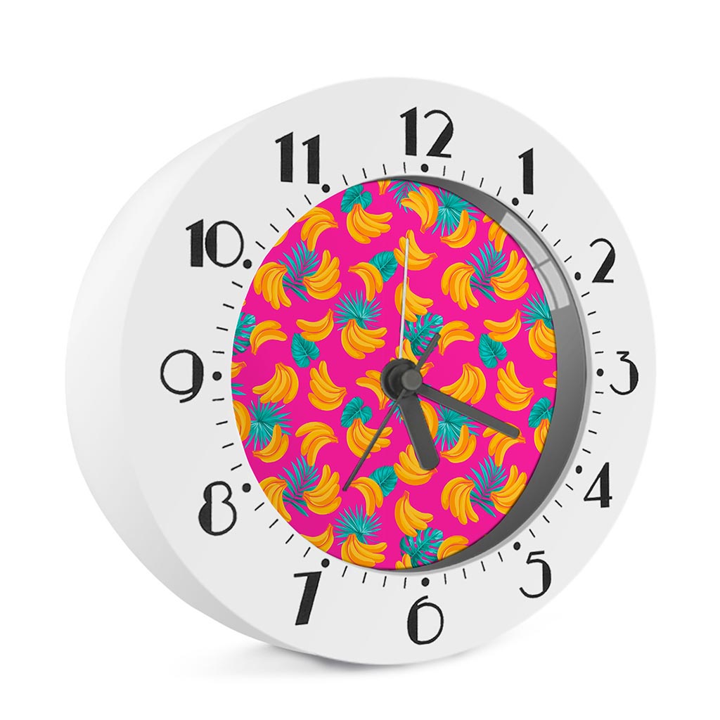 Pink Tropical Banana Pattern Print Alarm Clock