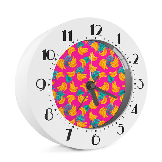Pink Tropical Banana Pattern Print Alarm Clock