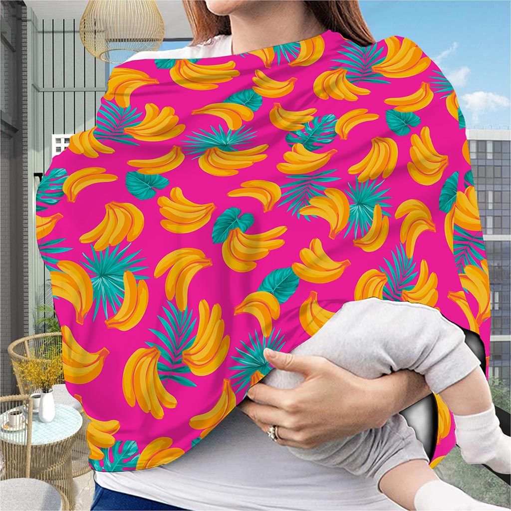 Pink Tropical Banana Pattern Print Baby Seat Cover