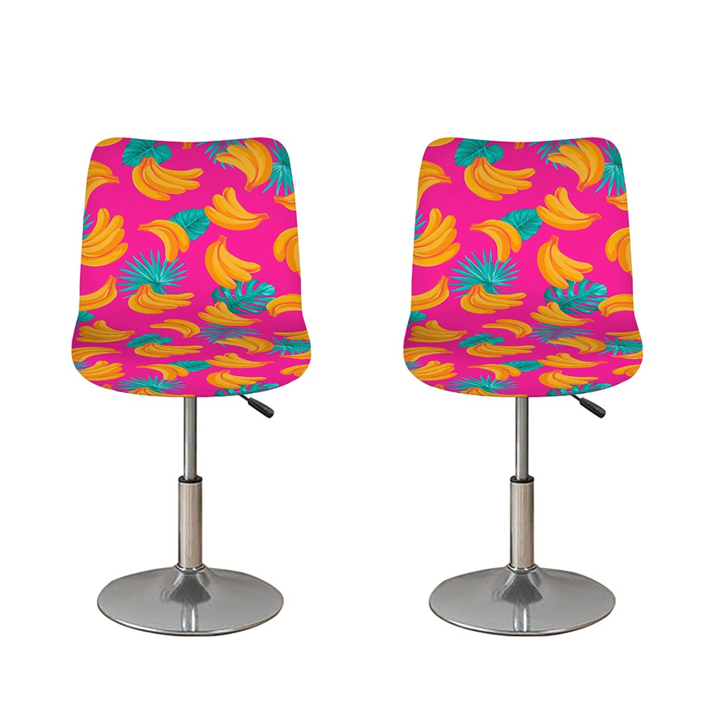 Pink Tropical Banana Pattern Print Bar Stool Covers