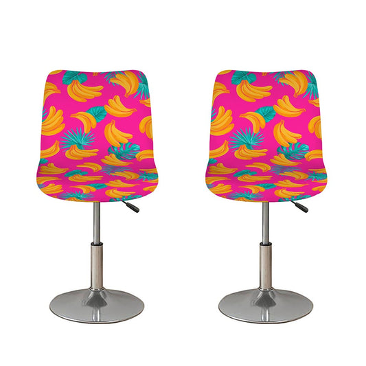 Pink Tropical Banana Pattern Print Bar Stool Covers