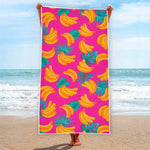 Pink Tropical Banana Pattern Print Beach Towel