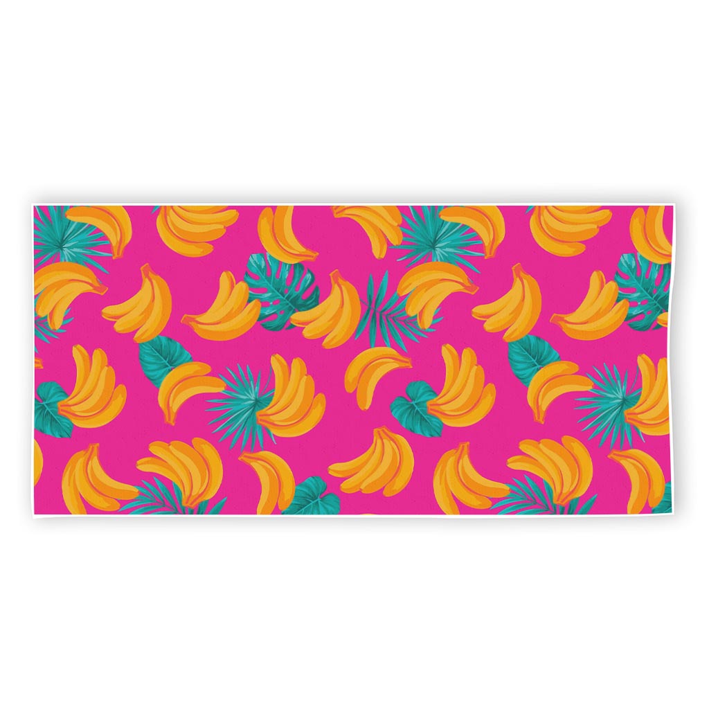 Pink Tropical Banana Pattern Print Beach Towel