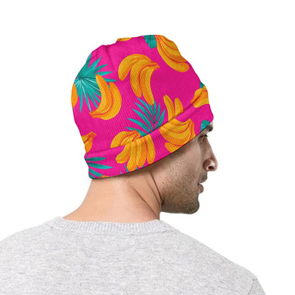 Pink Tropical Banana Pattern Print Beanie