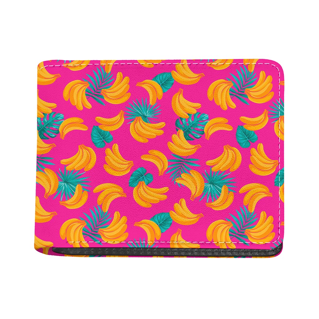 Pink Tropical Banana Pattern Print Bifold Wallet