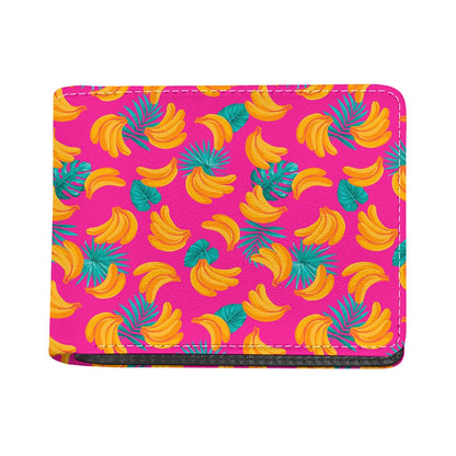 Pink Tropical Banana Pattern Print Bifold Wallet