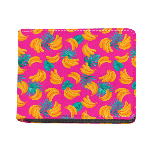 Pink Tropical Banana Pattern Print Bifold Wallet