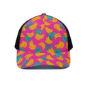 Pink Tropical Banana Pattern Print Black Mesh Trucker Hat