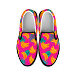 Pink Tropical Banana Pattern Print Black Slip On Sneakers