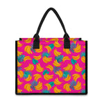 Pink Tropical Banana Pattern Print Canvas Tote Bag
