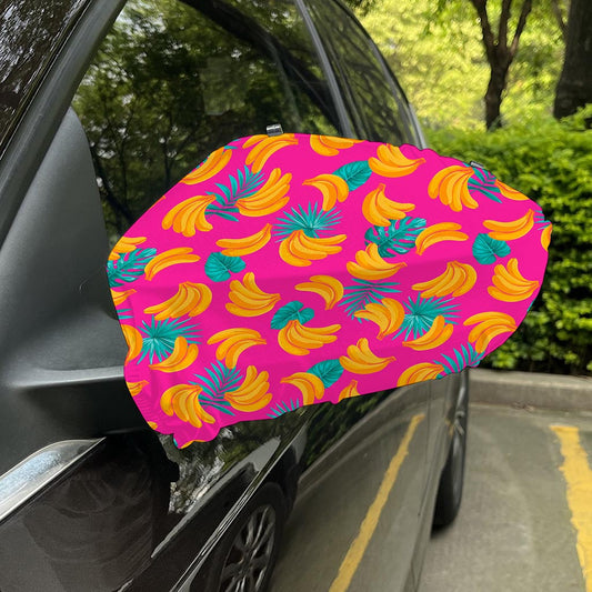Pink Tropical Banana Pattern Print Car Side Mirror Covers