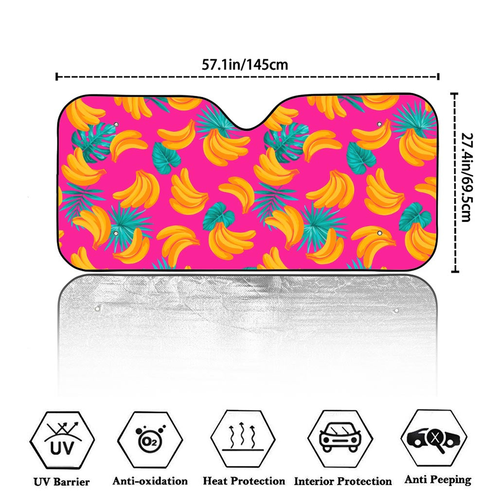 Pink Tropical Banana Pattern Print Car Windshield Sun Shade