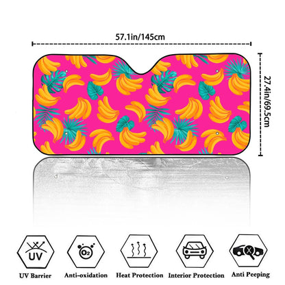 Pink Tropical Banana Pattern Print Car Windshield Sun Shade