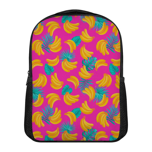 Pink Tropical Banana Pattern Print Casual Backpack