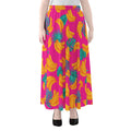 Pink Tropical Banana Pattern Print Chiffon Maxi Skirt