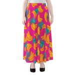 Pink Tropical Banana Pattern Print Chiffon Maxi Skirt