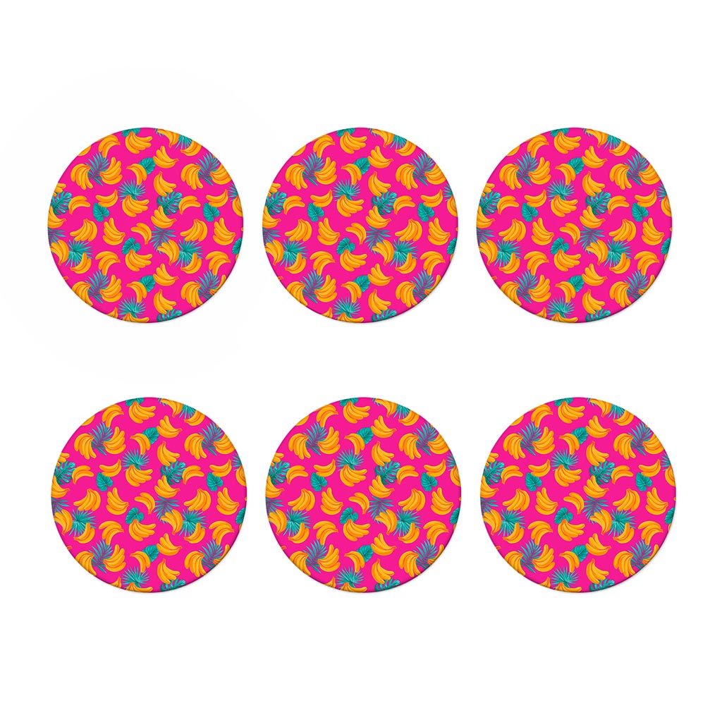Pink Tropical Banana Pattern Print Coaster Set