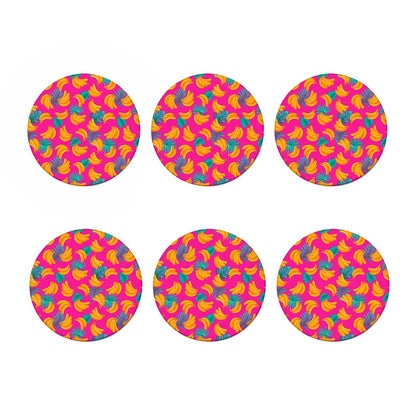 Pink Tropical Banana Pattern Print Coaster Set