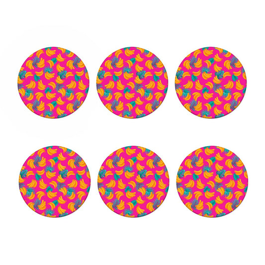 Pink Tropical Banana Pattern Print Coaster Set