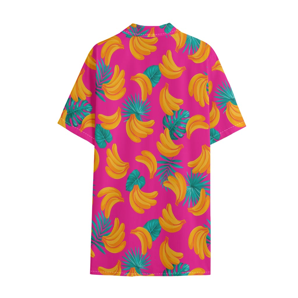 Pink Tropical Banana Pattern Print Cotton Hawaiian Shirt