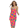 Pink Tropical Banana Pattern Print Cross Back Cami Dress