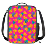 Pink Tropical Banana Pattern Print Crossbody Lunch Bag