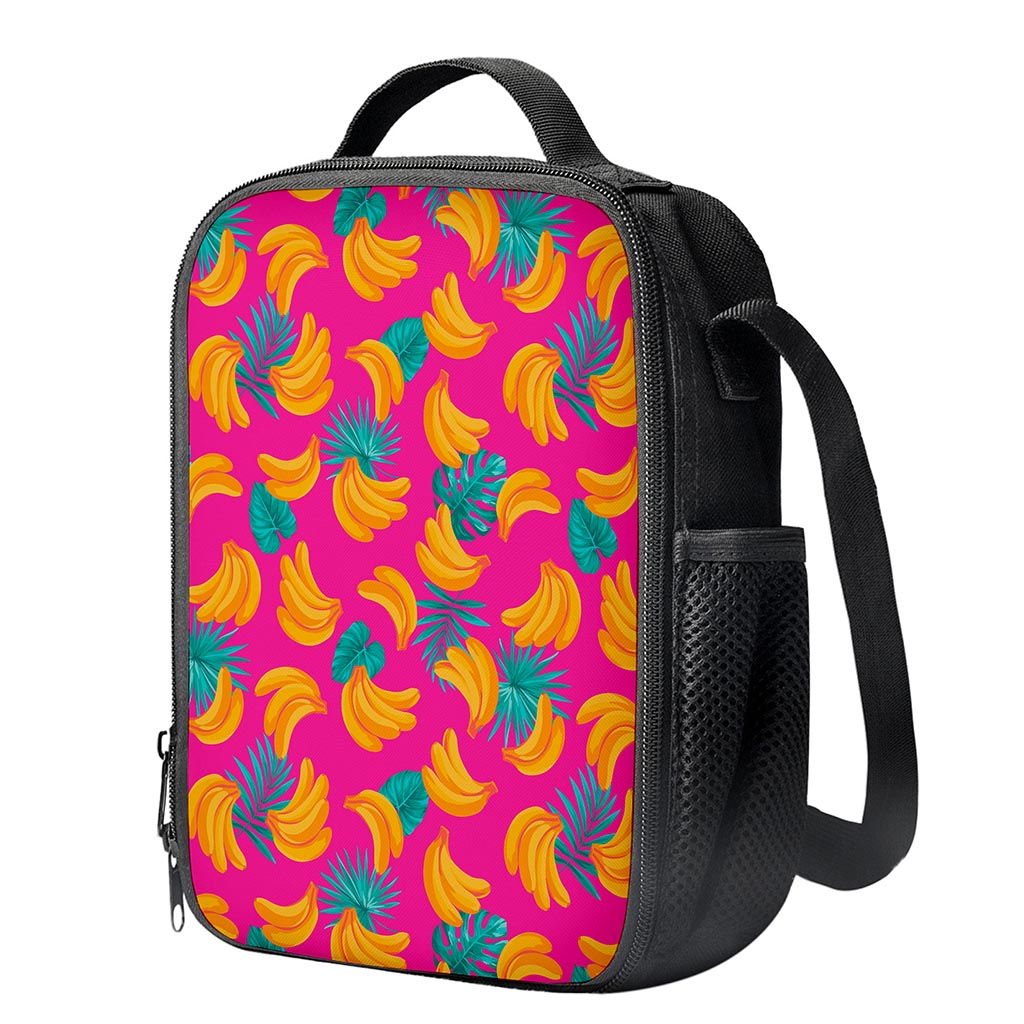 Pink Tropical Banana Pattern Print Crossbody Lunch Bag