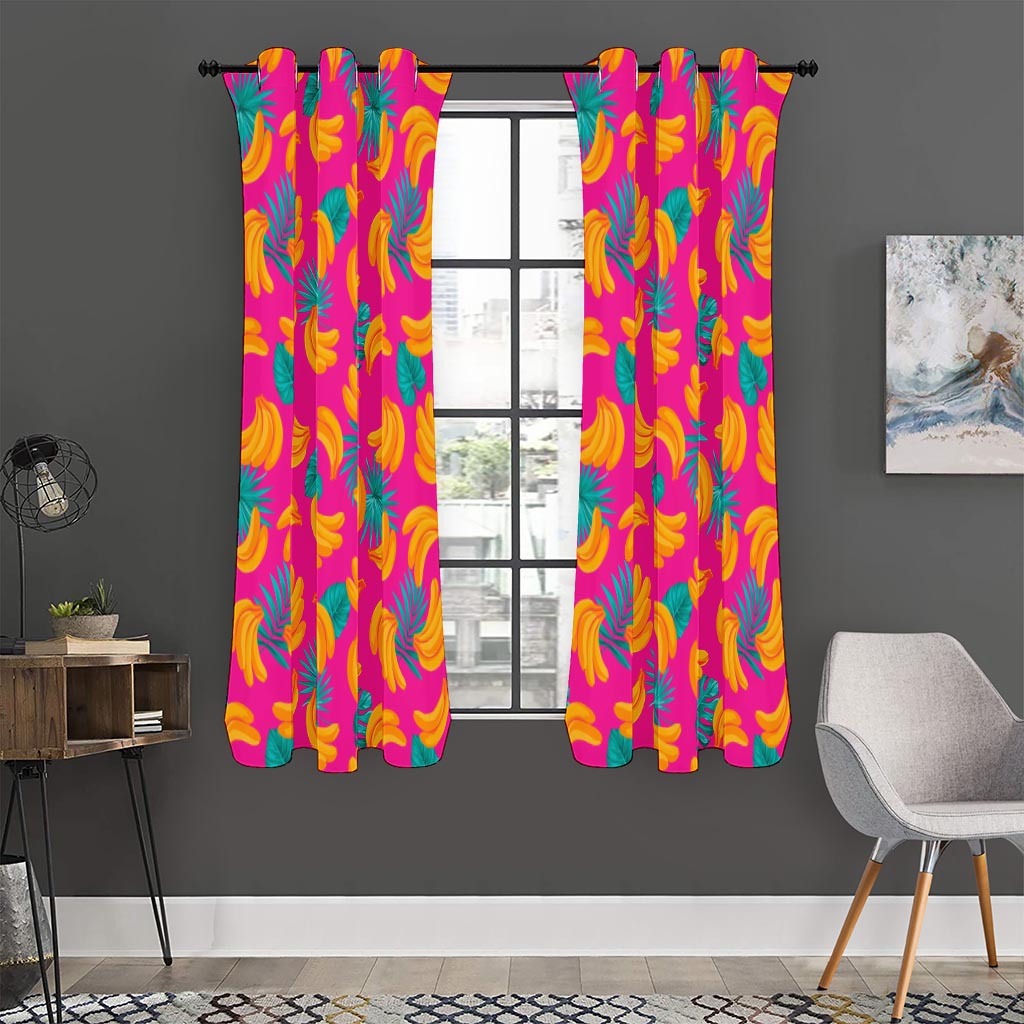 Pink Tropical Banana Pattern Print Curtain