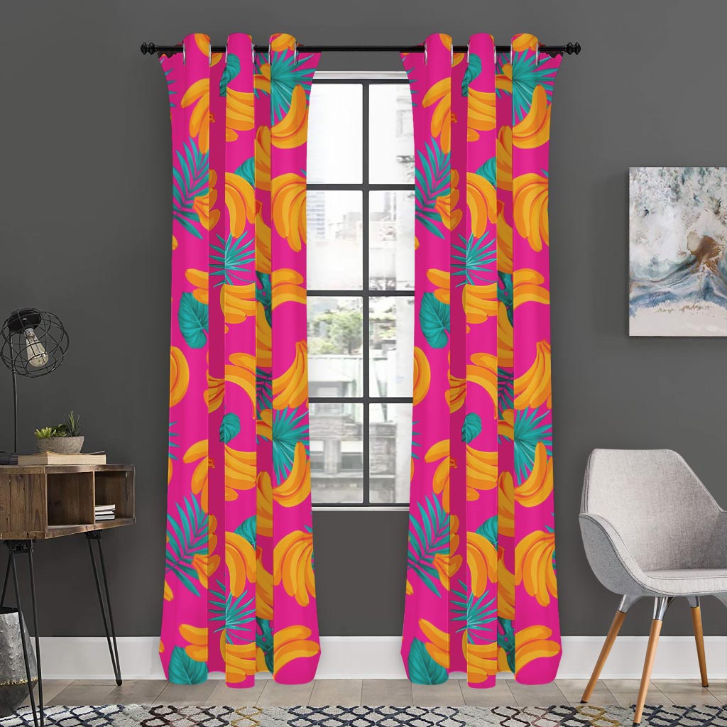 Pink Tropical Banana Pattern Print Curtain