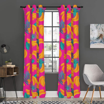 Pink Tropical Banana Pattern Print Curtain
