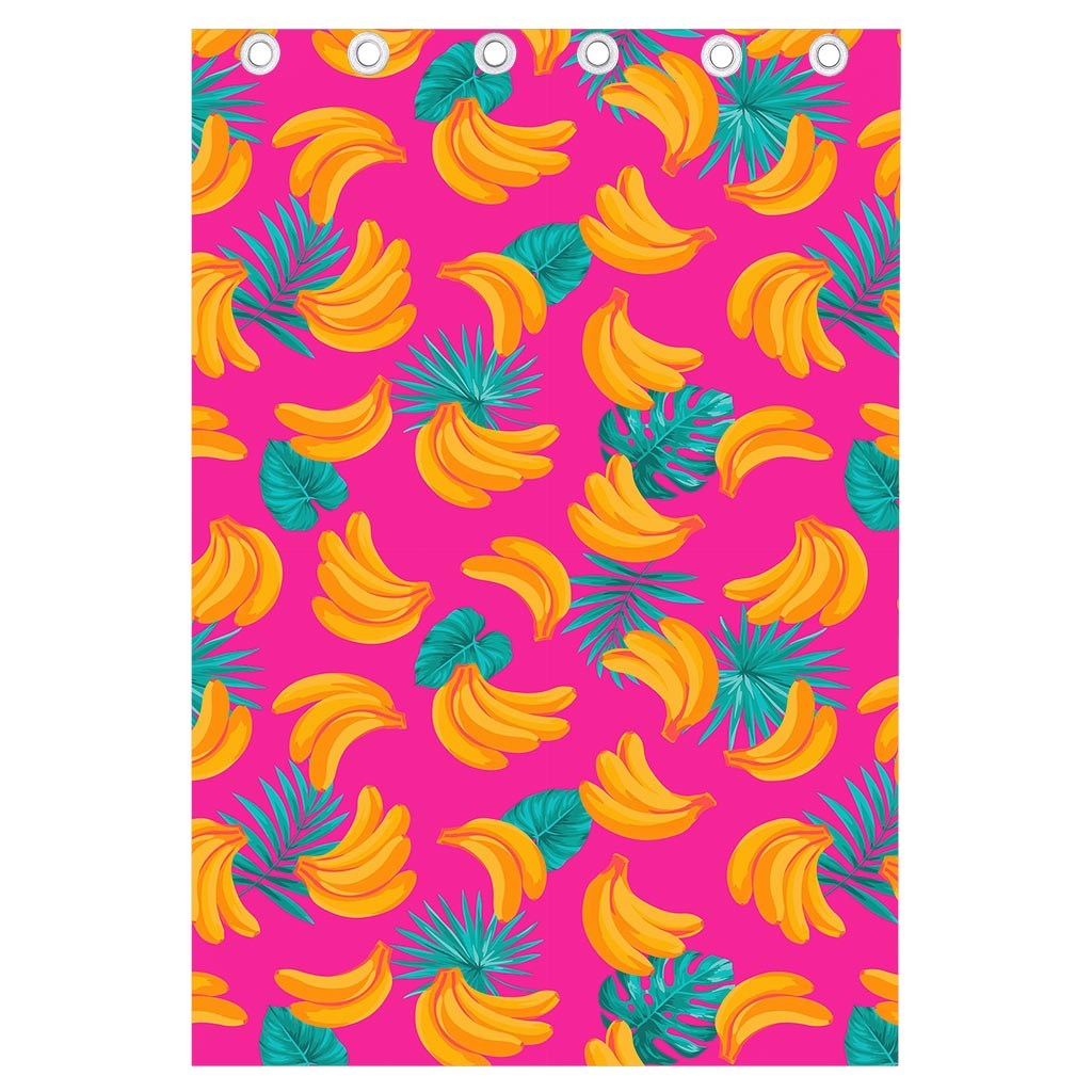 Pink Tropical Banana Pattern Print Curtain