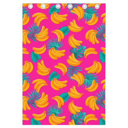 Pink Tropical Banana Pattern Print Curtain
