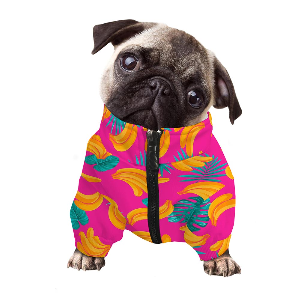 Pink Tropical Banana Pattern Print Dog Zip Up Jacket