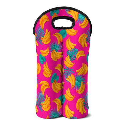 Pink Tropical Banana Pattern Print Double Neoprene Wine Tote