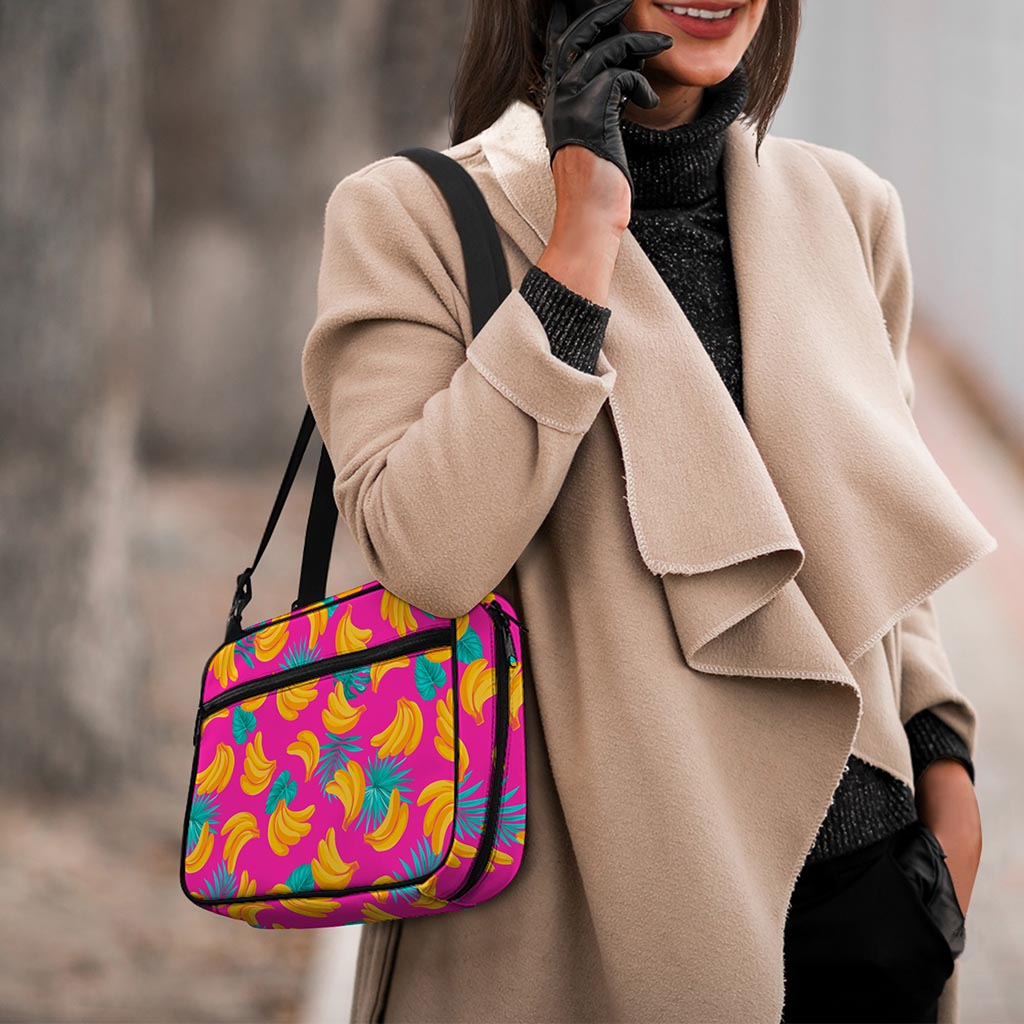 Pink Tropical Banana Pattern Print Double Strap Bible Bag