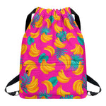 Pink Tropical Banana Pattern Print Drawstring Backpack