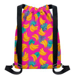 Pink Tropical Banana Pattern Print Drawstring Backpack