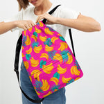 Pink Tropical Banana Pattern Print Drawstring Backpack